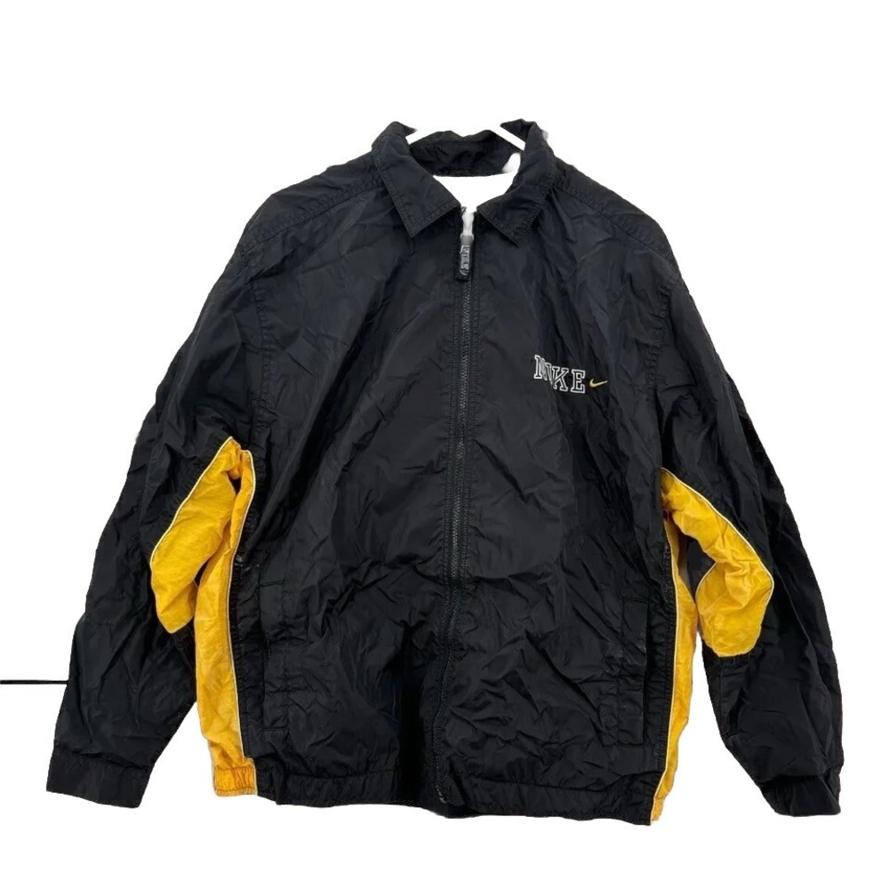 Vintage Nike Jacket Windbreaker Youth XL 18-20 Boys Black Yellow Full Zip Nylon